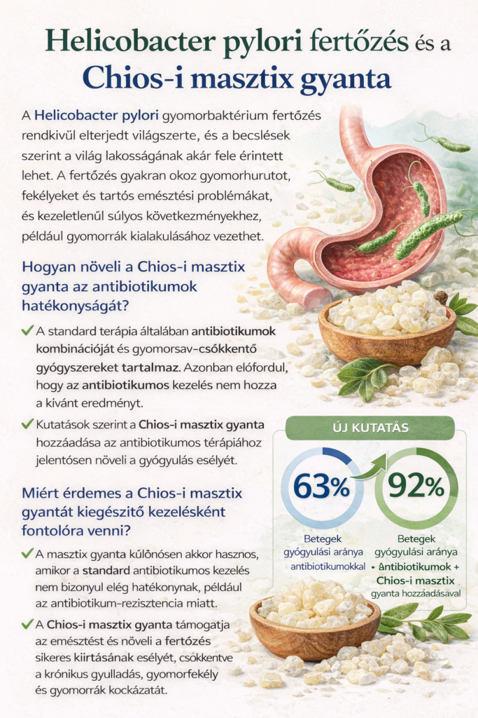 A masztix jelentősen növeli a Helicobacter pylori antibiotikumos kezelésének hatékonyságát